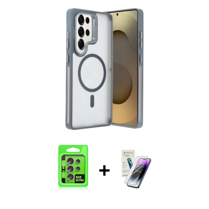 MARSİLYAN™- Galaxy S25 Ultra Kılıf Akış Form - Şeffaf Pasifik Cam Ekran Koruyucu + Raze Metal Kamera Lens - NLGY