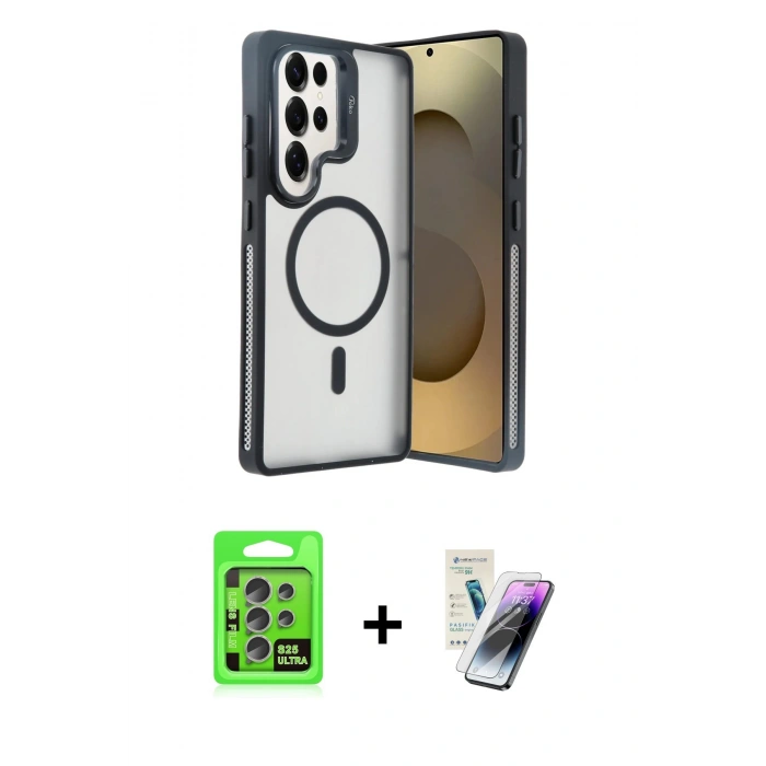 MARSİLYAN™- Galaxy S25 Ultra Kılıf Akış Form - Şeffaf Pasifik Cam Ekran Koruyucu + Raze Metal Kamera Lens - NLGY