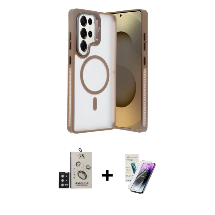 MARSİLYAN™- Galaxy S25 Ultra Kılıf Akış Form - Şeffaf Pasifik Cam Ekran Koruyucu + Bilvis Titan Kamera Lens - SH
