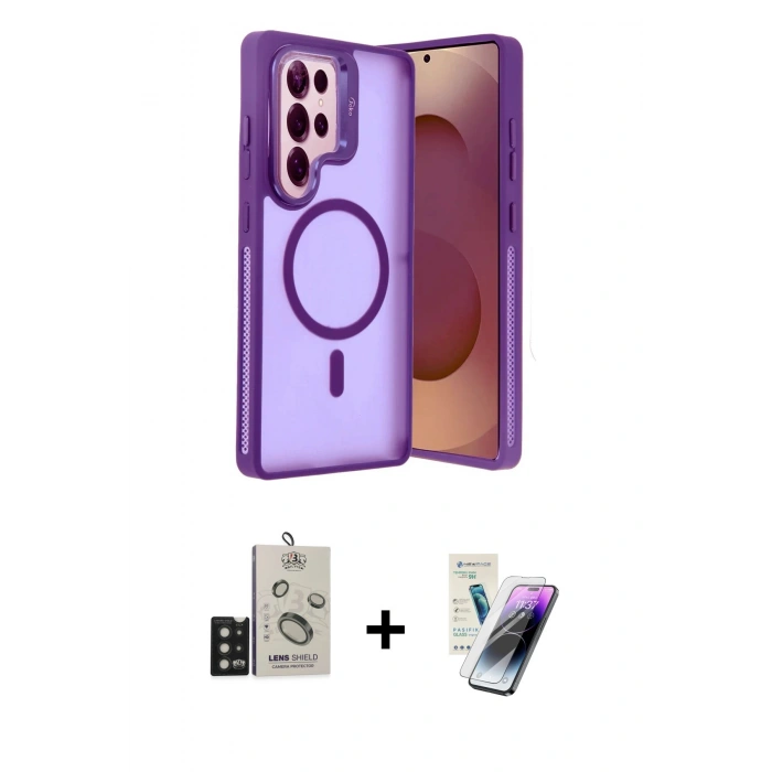 MARSİLYAN™- Galaxy S25 Ultra Kılıf Akış Form - Şeffaf Pasifik Cam Ekran Koruyucu + Bilvis Titan Kamera Lens - SH