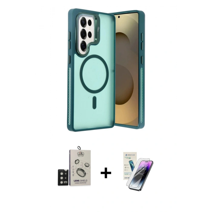 MARSİLYAN™- Galaxy S25 Ultra Kılıf Akış Form - Şeffaf Pasifik Cam Ekran Koruyucu + Bilvis Titan Kamera Lens - SH