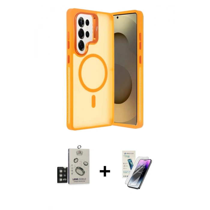 MARSİLYAN™- Galaxy S25 Ultra Kılıf Akış Form - Şeffaf Pasifik Cam Ekran Koruyucu + Bilvis Titan Kamera Lens - TNGI