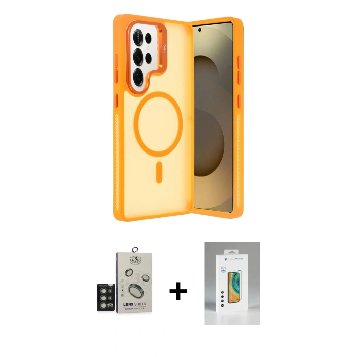 MARSİLYAN™- Galaxy S25 Ultra Kılıf Akış Form - Şeffaf Polymer Nano Ekran Koruyucu + Bilvis Titan Kamera Lens - TNGI