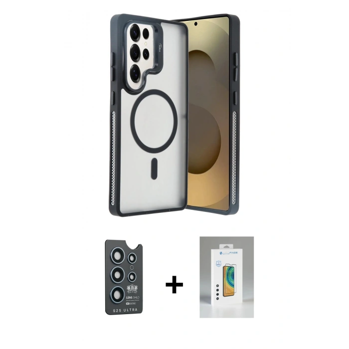 MARSİLYAN™- Galaxy S25 Ultra Kılıf Akış Form - Şeffaf Polymer Nano Ekran Koruyucu + Bilvis Titan Kamera Lens - LT