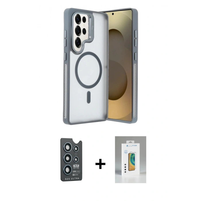 MARSİLYAN™- Galaxy S25 Ultra Kılıf Akış Form - Şeffaf Polymer Nano Ekran Koruyucu + Bilvis Titan Kamera Lens - LT