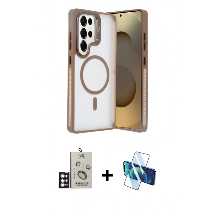 MARSİLYAN™- Galaxy S25 Ultra Kılıf Akış Form - Siyah 3D Antistatik Cam Ekran Koruyucu + Bilvis Titan Kamera Lens - GS
