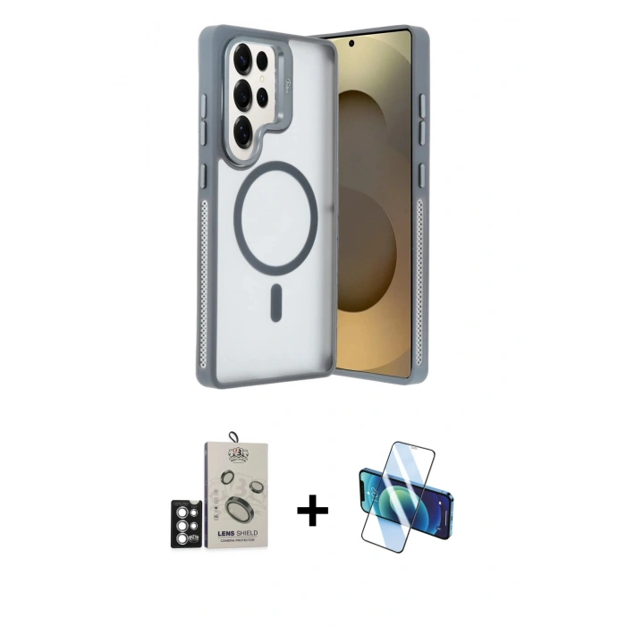 MARSİLYAN™- Galaxy S25 Ultra Kılıf Akış Form - Siyah 3D Antistatik Cam Ekran Koruyucu + Bilvis Titan Kamera Lens - GS
