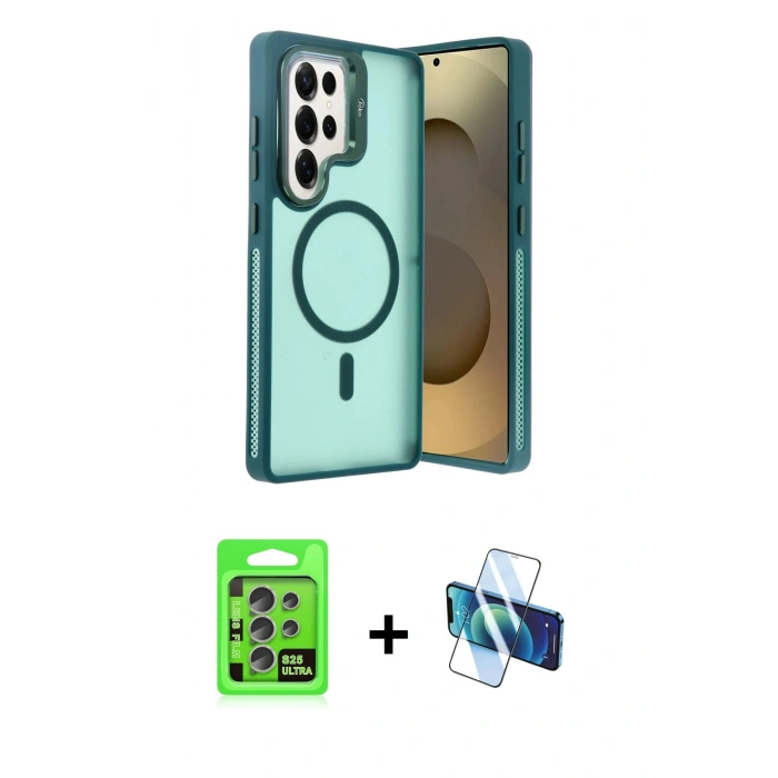 MARSİLYAN™- Galaxy S25 Ultra Kılıf Akış Form - Siyah 3D Antistatik Cam Ekran Koruyucu + Raze Metal Kamera Lens - NLGY
