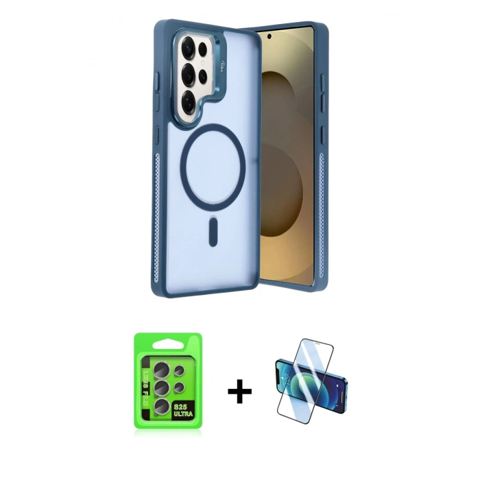 MARSİLYAN™- Galaxy S25 Ultra Kılıf Akış Form - Siyah 3D Antistatik Cam Ekran Koruyucu + Raze Metal Kamera Lens - NLGY