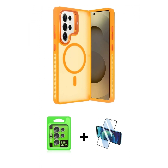 MARSİLYAN™- Galaxy S25 Ultra Kılıf Akış Form - Siyah 3D Antistatik Cam Ekran Koruyucu + Raze Metal Kamera Lens - NLGY