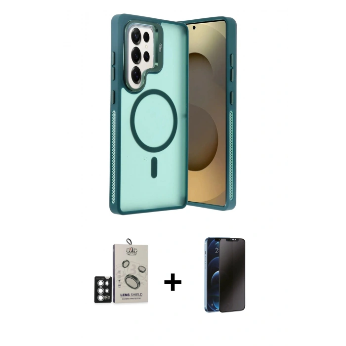 MARSİLYAN™- Galaxy S25 Ultra Kılıf Akış Form - Siyah 3D Antistatik Hayalet Cam Ekran Koruyucu + Bilvis Titan Kamera Lens - GS