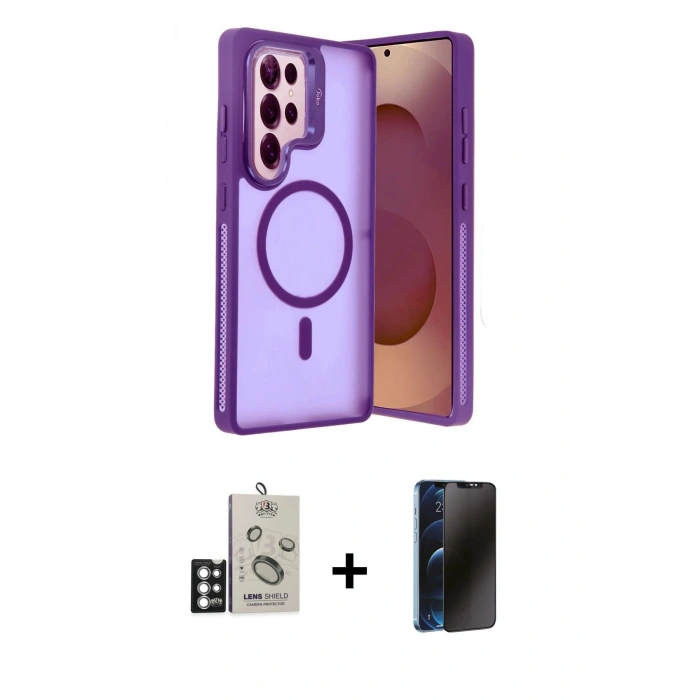 MARSİLYAN™- Galaxy S25 Ultra Kılıf Akış Form - Siyah 3D Antistatik Hayalet Cam Ekran Koruyucu + Bilvis Titan Kamera Lens - GS