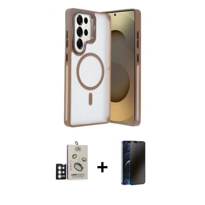 MARSİLYAN™- Galaxy S25 Ultra Kılıf Akış Form - Siyah 3D Antistatik Hayalet Cam Ekran Koruyucu + Bilvis Titan Kamera Lens - GS