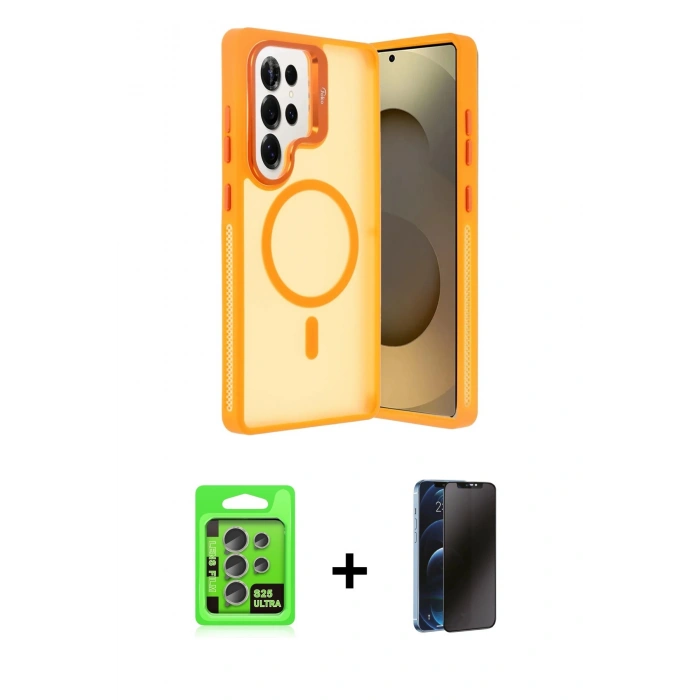 MARSİLYAN™- Galaxy S25 Ultra Kılıf Akış Form - Siyah 3D Antistatik Hayalet Cam Ekran Koruyucu + Raze Metal Kamera Lens - NLGY