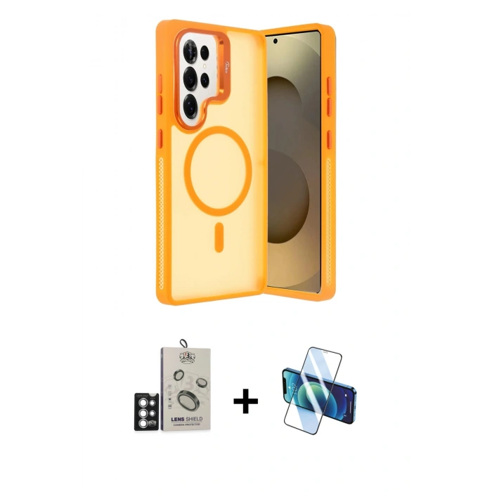 MARSİLYAN™- Galaxy S25 Ultra Kılıf Akış Form - Siyah 3D Antistatik Seramik Nano Ekran Koruyucu + Bilvis Titan Kamera Lens - GS