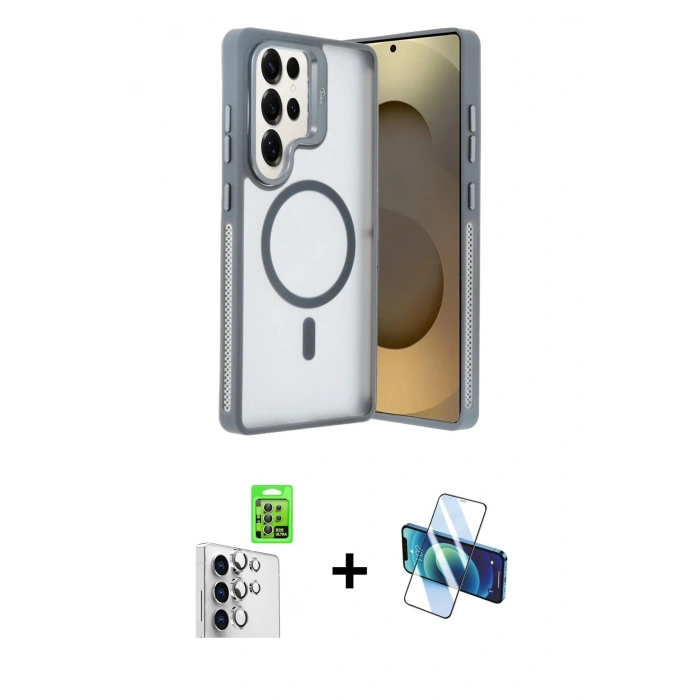 MARSİLYAN™- Galaxy S25 Ultra Kılıf Akış Form - Siyah 3D Antistatik Seramik Nano Ekran Koruyucu + Raze Metal Kamera Lens - GS