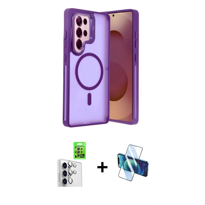 MARSİLYAN™- Galaxy S25 Ultra Kılıf Akış Form - Siyah 3D Antistatik Seramik Nano Ekran Koruyucu + Raze Metal Kamera Lens - GS