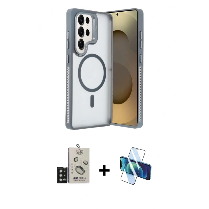 MARSİLYAN™- Galaxy S25 Ultra Kılıf Akış Form - Siyah 3D Antistatik Seramik Nano Ekran Koruyucu + Bilvis Titan Kamera Lens - SH