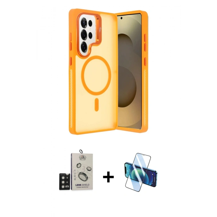 MARSİLYAN™- Galaxy S25 Ultra Kılıf Akış Form - Siyah 3D Antistatik Seramik Nano Ekran Koruyucu + Bilvis Titan Kamera Lens - SH