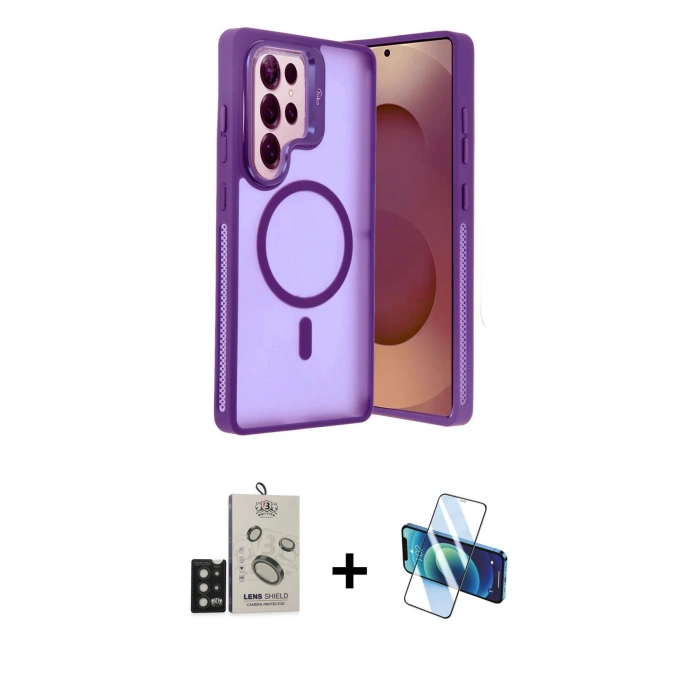 MARSİLYAN™- Galaxy S25 Ultra Kılıf Akış Form - Siyah 3D Antistatik Seramik Nano Ekran Koruyucu + Bilvis Titan Kamera Lens - SH