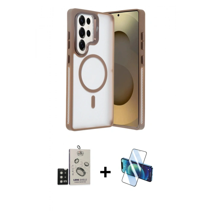 MARSİLYAN™- Galaxy S25 Ultra Kılıf Akış Form - Siyah 3D Antistatik Seramik Nano Ekran Koruyucu + Bilvis Titan Kamera Lens - SH