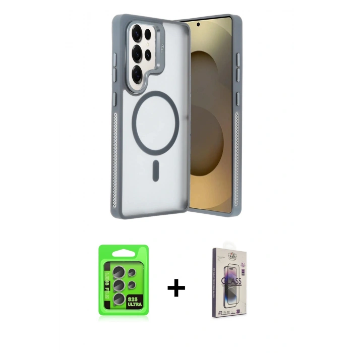 MARSİLYAN™- Galaxy S25 Ultra Kılıf Akış Form - Siyah Bilvis 3D Cam Ekran Koruyucu + Raze Metal Kamera Lens - NLGY