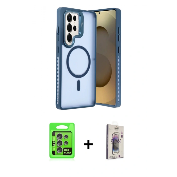 MARSİLYAN™- Galaxy S25 Ultra Kılıf Akış Form - Siyah Bilvis 3D Cam Ekran Koruyucu + Raze Metal Kamera Lens - NLGY