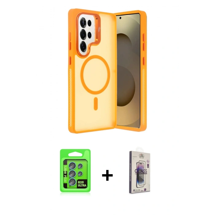 MARSİLYAN™- Galaxy S25 Ultra Kılıf Akış Form - Siyah Bilvis 3D Cam Ekran Koruyucu + Raze Metal Kamera Lens - MI
