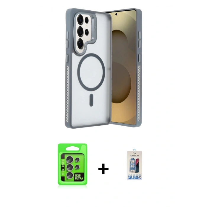 MARSİLYAN™- Galaxy S25 Ultra Kılıf Akış Form - Siyah Joko Magic 5D Cam + Raze Metal Kamera Lens - NLGY