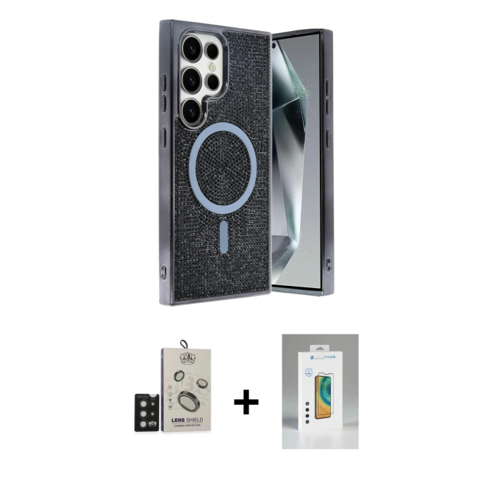MARSİLYAN™- Galaxy S25 Ultra Kılıf Eksen Çizgi - Şeffaf Polymer Nano Ekran Koruyucu + Bilvis Titan Kamera Lens - SH