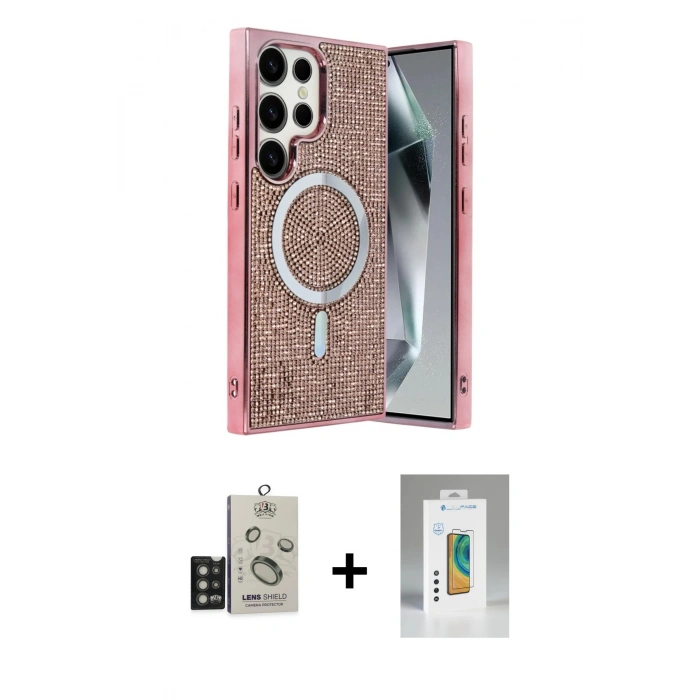 MARSİLYAN™- Galaxy S25 Ultra Kılıf Eksen Çizgi - Şeffaf Polymer Nano Ekran Koruyucu + Bilvis Titan Kamera Lens - TNGI