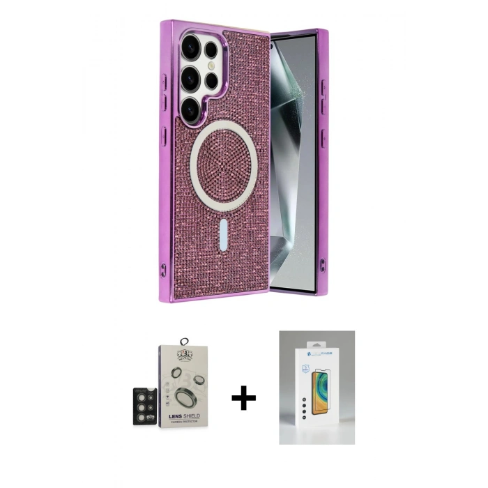 MARSİLYAN™- Galaxy S25 Ultra Kılıf Eksen Çizgi - Şeffaf Polymer Nano Ekran Koruyucu + Bilvis Titan Kamera Lens - TNGI