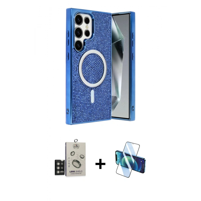 MARSİLYAN™- Galaxy S25 Ultra Kılıf Eksen Çizgi - Siyah 3D Antistatik Seramik Nano Ekran Koruyucu + Bilvis Titan Kamera Lens - TNGI