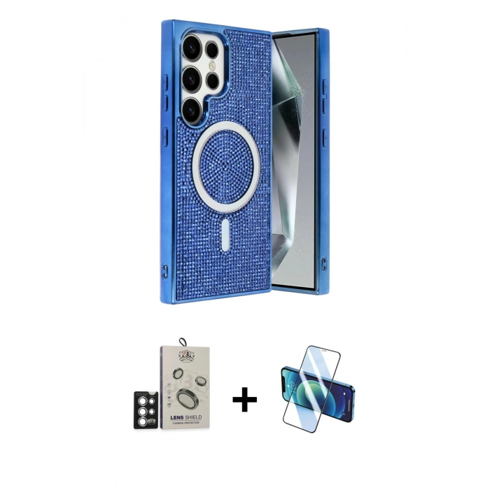 MARSİLYAN™- Galaxy S25 Ultra Kılıf Eksen Çizgi - Siyah 3D Antistatik Seramik Nano Ekran Koruyucu + Bilvis Titan Kamera Lens - GS