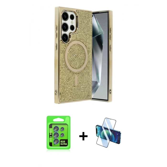 MARSİLYAN™- Galaxy S25 Ultra Kılıf Eksen Çizgi - Siyah 3D Antistatik Seramik Nano Ekran Koruyucu + Raze Metal Kamera Lens - MI
