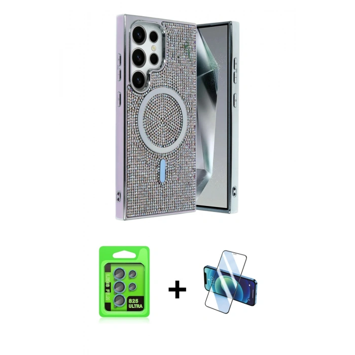 MARSİLYAN™- Galaxy S25 Ultra Kılıf Eksen Çizgi - Siyah 3D Antistatik Seramik Nano Ekran Koruyucu + Raze Metal Kamera Lens - MI