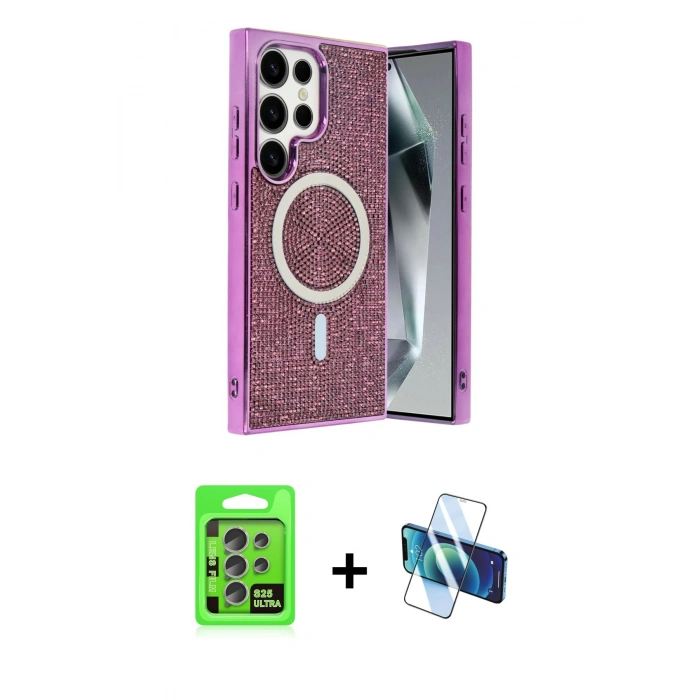 MARSİLYAN™- Galaxy S25 Ultra Kılıf Eksen Çizgi - Siyah 3D Antistatik Seramik Nano Ekran Koruyucu + Raze Metal Kamera Lens - NLGY