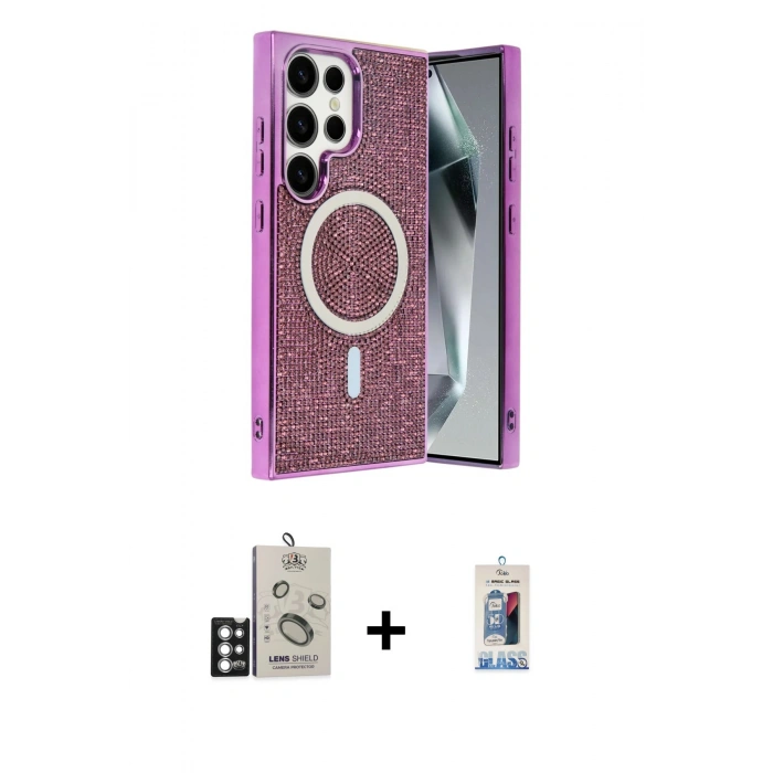 MARSİLYAN™- Galaxy S25 Ultra Kılıf Eksen Çizgi - Siyah Joko Magic 5D Cam + Bilvis Titan Kamera Lens - GS