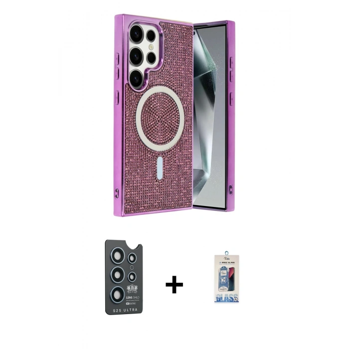 MARSİLYAN™- Galaxy S25 Ultra Kılıf Eksen Çizgi - Siyah Joko Magic 5D Cam + Bilvis Titan Kamera Lens - LT