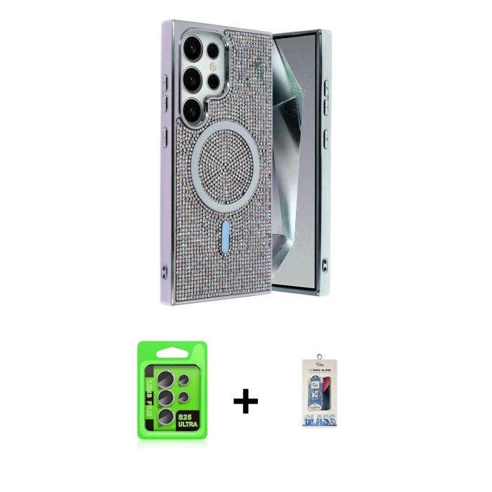 MARSİLYAN™- Galaxy S25 Ultra Kılıf Eksen Çizgi - Siyah Joko Magic 5D Cam + Raze Metal Kamera Lens - NLGY