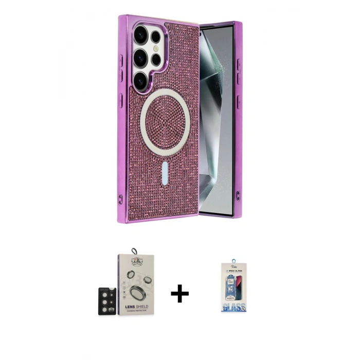 MARSİLYAN™- Galaxy S25 Ultra Kılıf Eksen Çizgi - Siyah Joko Magic 5D Cam + Bilvis Titan Kamera Lens - SH