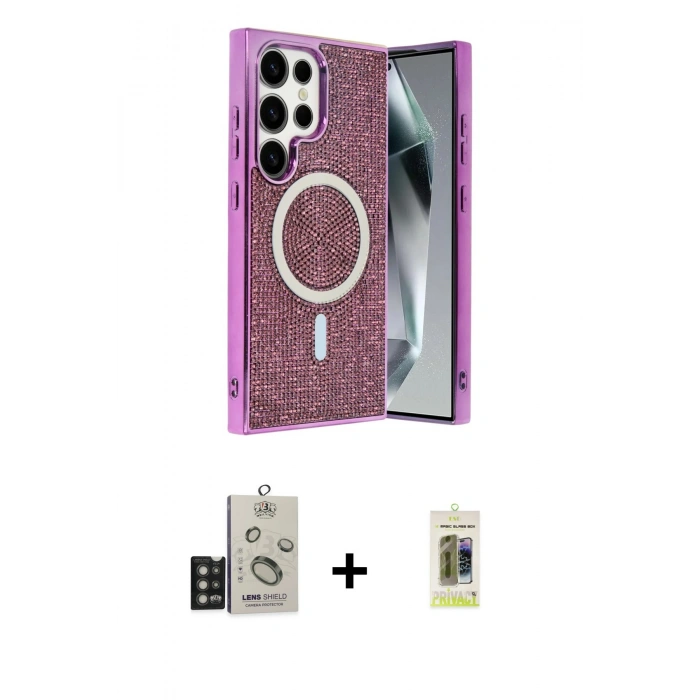 MARSİLYAN™- Galaxy S25 Ultra Kılıf Eksen Çizgi - Siyah Joko Magic 5D Hayalet Cam + Bilvis Titan Kamera Lens - TNGI