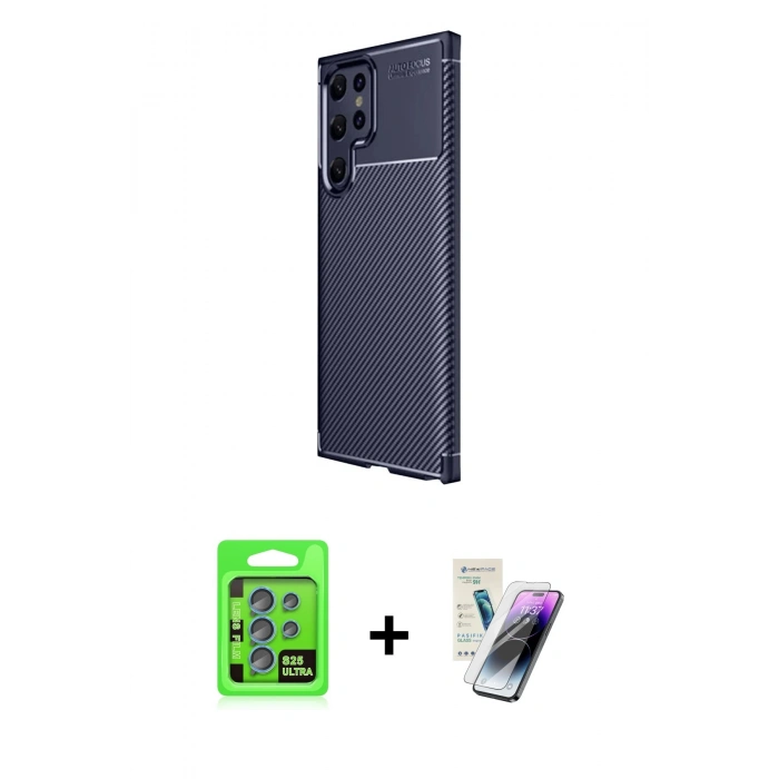 MARSİLYAN™- Galaxy S25 Ultra Kılıf Eksen Form Prime - Şeffaf Pasifik Cam Ekran Koruyucu + Raze Metal Kamera Lens - MI