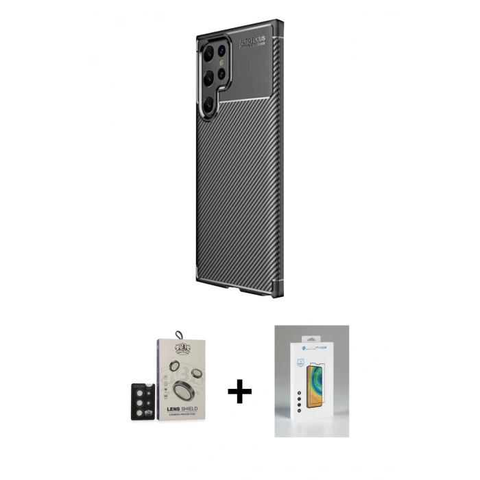 MARSİLYAN™- Galaxy S25 Ultra Kılıf Eksen Form Prime - Şeffaf Polymer Nano Ekran Koruyucu + Bilvis Titan Kamera Lens - SH