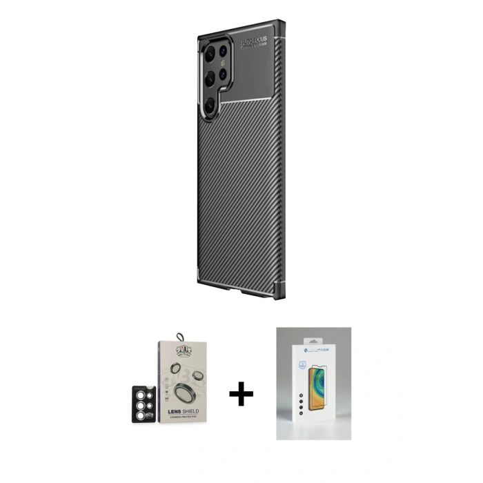 MARSİLYAN™- Galaxy S25 Ultra Kılıf Eksen Form Prime - Şeffaf Polymer Nano Ekran Koruyucu + Gümüş Bilvis Titan Kamera Lens