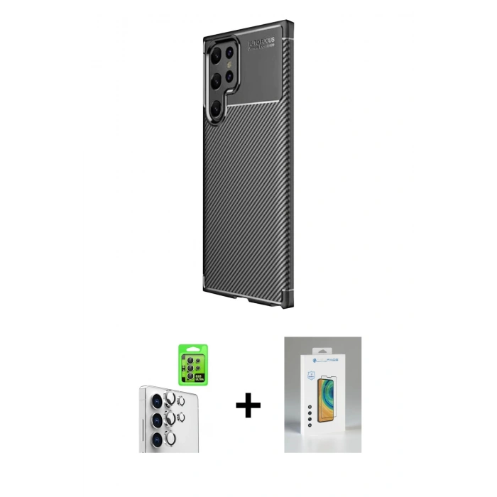 MARSİLYAN™- Galaxy S25 Ultra Kılıf Eksen Form Prime - Şeffaf Polymer Nano Ekran Koruyucu + Gümüş Raze Metal Kamera Lens