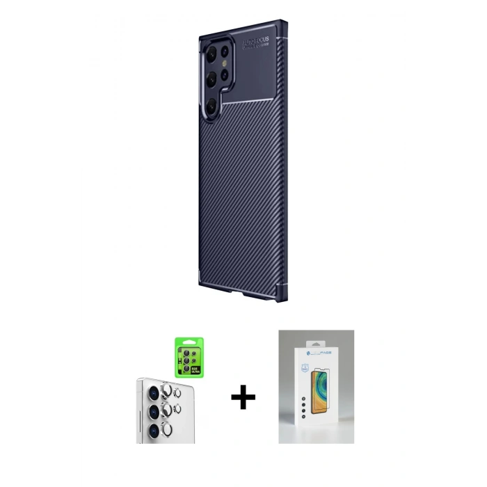 MARSİLYAN™- Galaxy S25 Ultra Kılıf Eksen Form Prime - Şeffaf Polymer Nano Ekran Koruyucu + Gümüş Raze Metal Kamera Lens