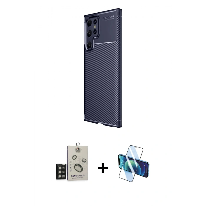 MARSİLYAN™- Galaxy S25 Ultra Kılıf Eksen Form Prime - Siyah 3D Antistatik Cam Ekran Koruyucu + Bilvis Titan Kamera Lens - TNGI