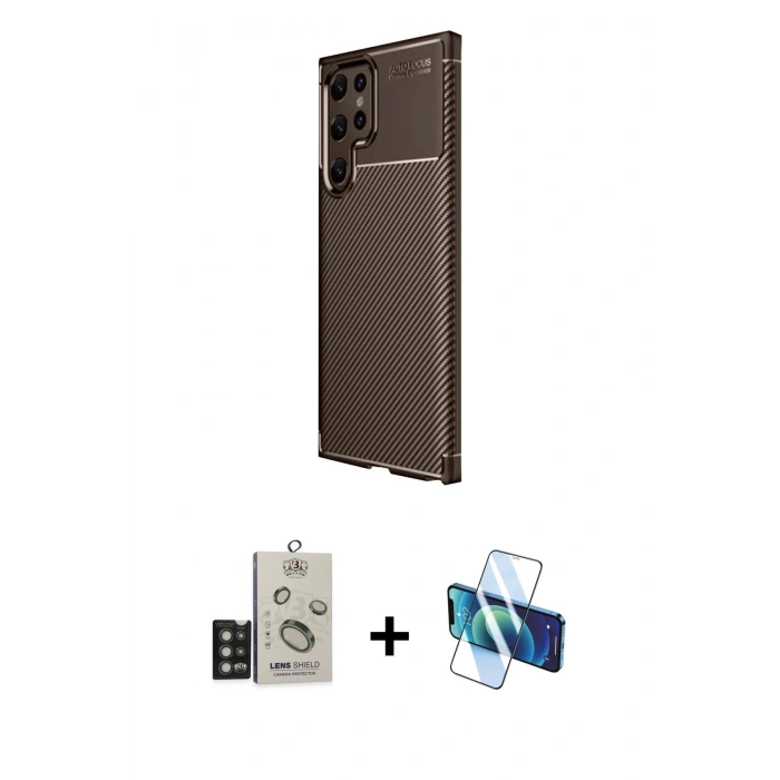 MARSİLYAN™- Galaxy S25 Ultra Kılıf Eksen Form Prime - Siyah 3D Antistatik Cam Ekran Koruyucu + Bilvis Titan Kamera Lens - TNGI