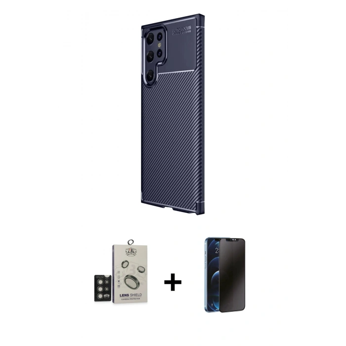 MARSİLYAN™- Galaxy S25 Ultra Kılıf Eksen Form Prime - Siyah 3D Antistatik Hayalet Cam Ekran Koruyucu + Bilvis Titan Kamera Lens - TNGI